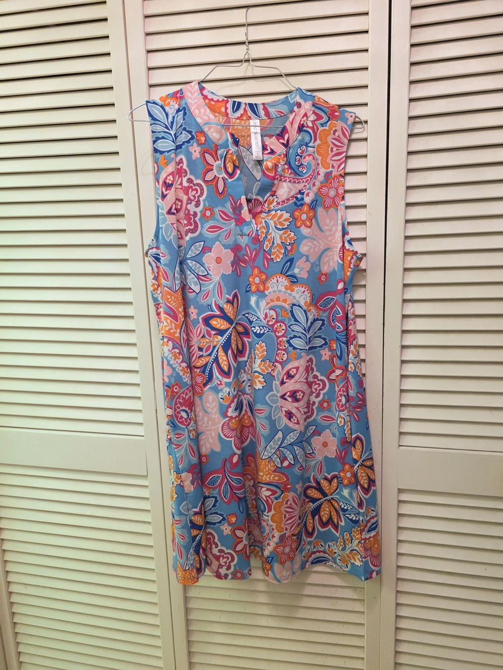Dear Scarlett Sleeveless Midi Dress in Blue Pink Floral Print L